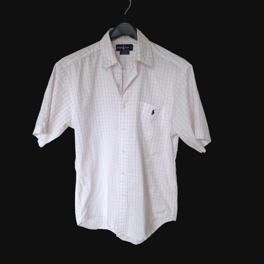 90's Ralph Lauren Big Shirt Medium Pink White Check Short Sleeve Button Up